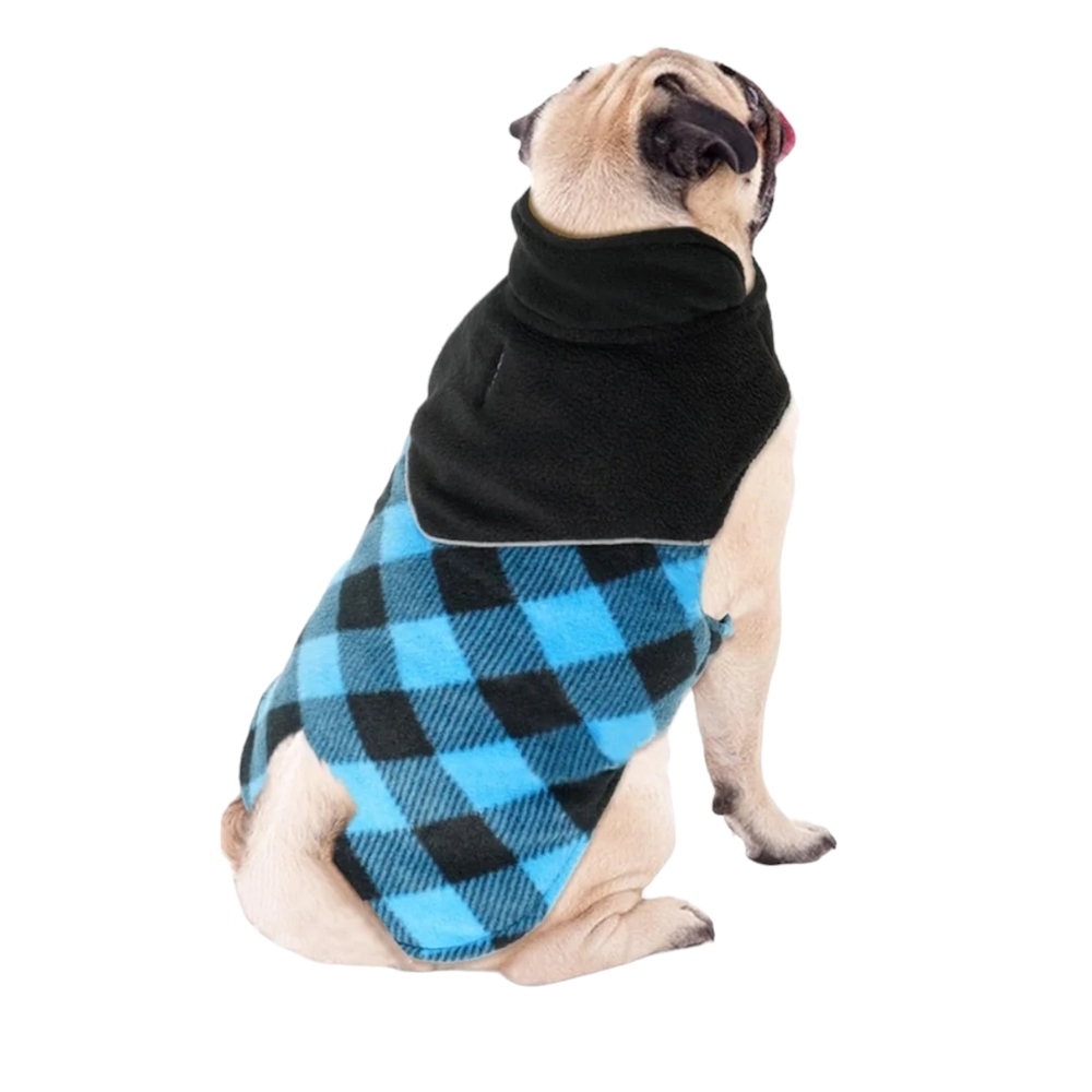 Fragralley Dog Blue Plaid Reversible Fall Winter Coat Harness Hole Size 2XL